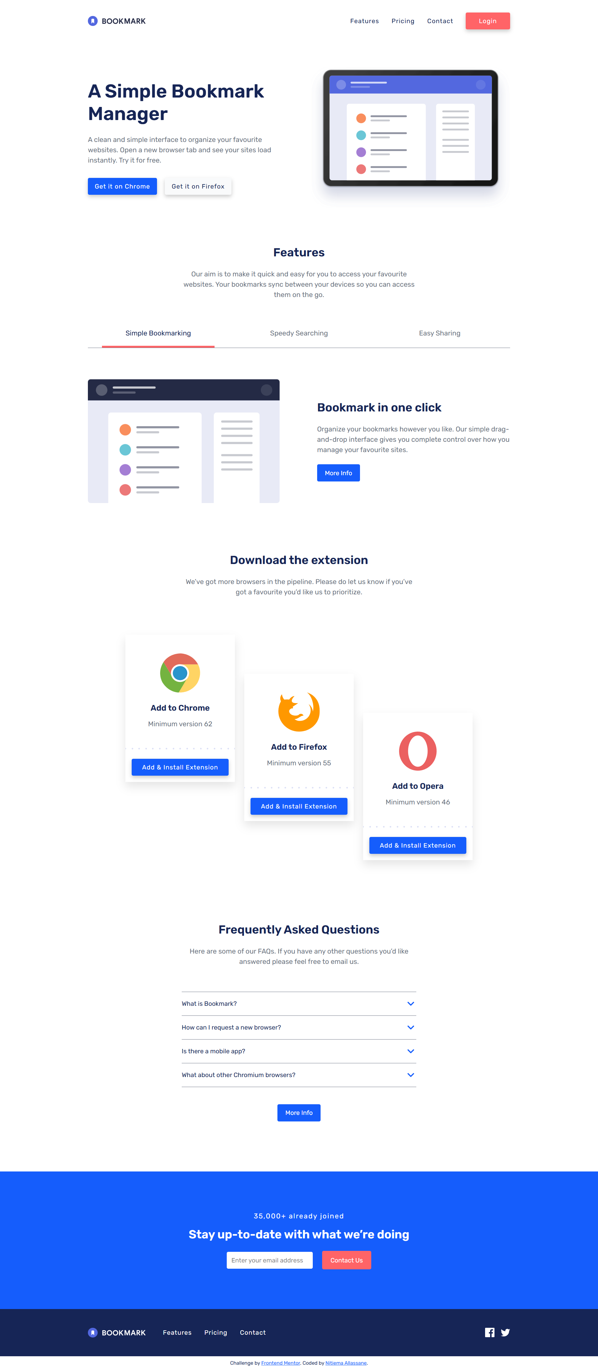 Bookmark landing page